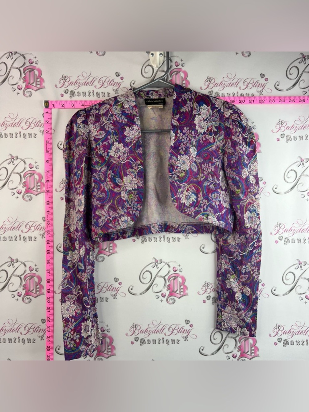 Chocolates shrug vintage Vibrant Purple Paisley Floral Brocade Fabric Jacket